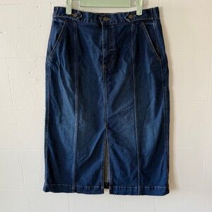 Chaps | Approx Large | Dark Denim Midi Skirt Front Slit High Rise